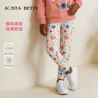 欧美风女童打底裤秋季新款卡通印花儿童长裤针织棉中小童裤子代发