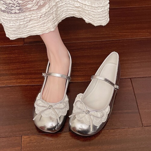 Gentle temperament butterfly knot women's retro flat one-piece strap Mary Jane single shoes