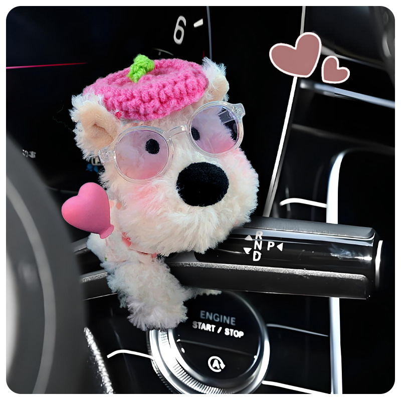 West Highland Car Gear Shift Decoration Plush Doll Wiper Turn Signal Car Interior Ornament for Women