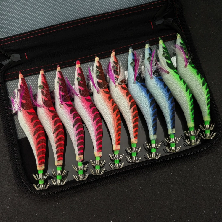 Несколько спецификаций светящихся деревянных крючков для кальмаров, больших креветок, морской рыбалки, кальмаров, деревянных креветок, большой хвост, чернильная приманка для кальмара