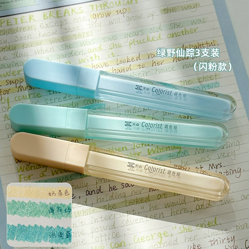 Fluorescent Highlighter Pen Set, pastel glitter ink, multi-color note markers (3‑pack options)