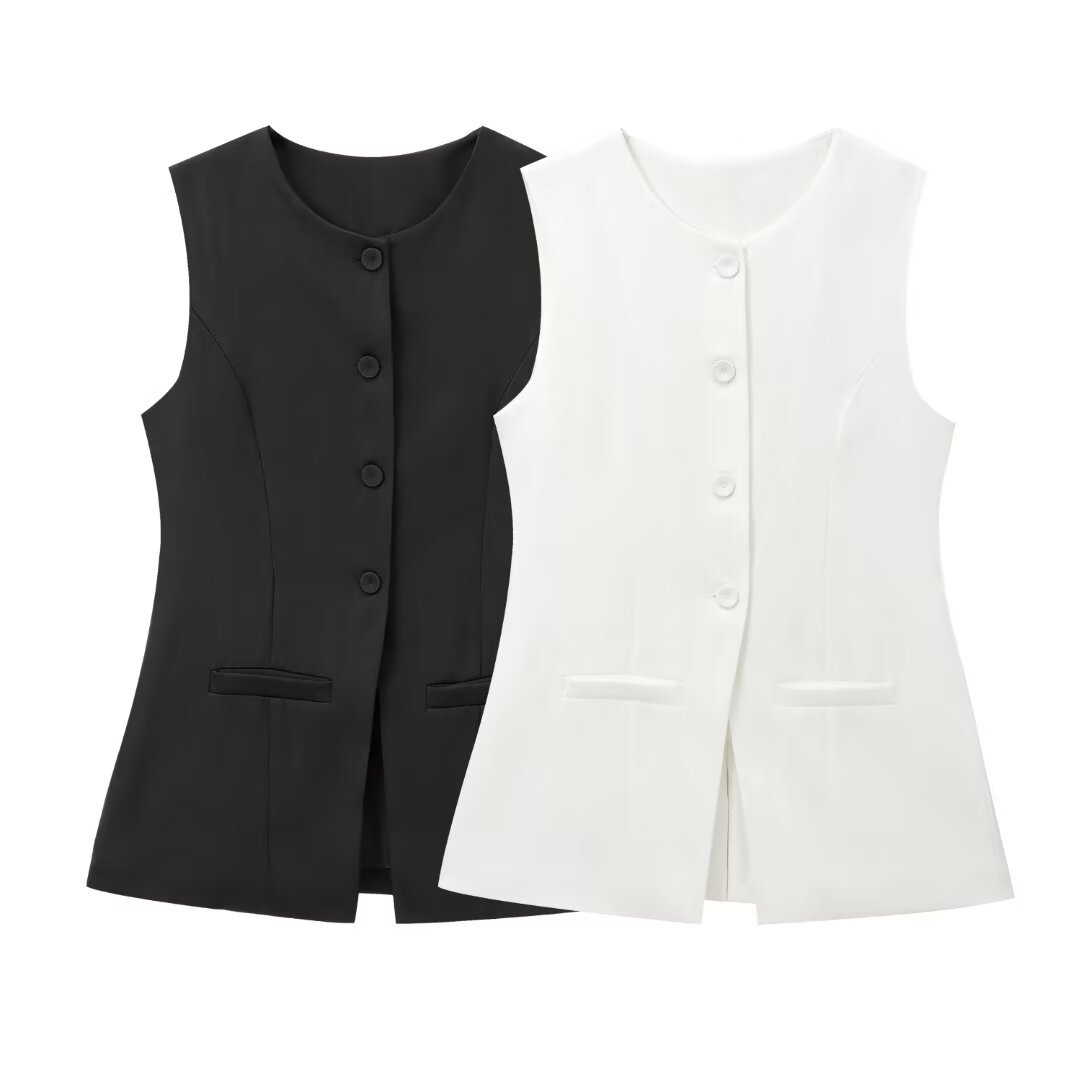Comercio exterior transfronterizo al por mayor ZA Europa y América ropa de mujer nueva moda francesa estilo casual estilo completo chaleco de traje sin mangas