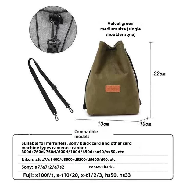 Velvet Lens Bag Storage Pouch for Mirrorless Digital Cameras, Inner Bag, Canvas Protective Case, Lens Shoulder Bag Style