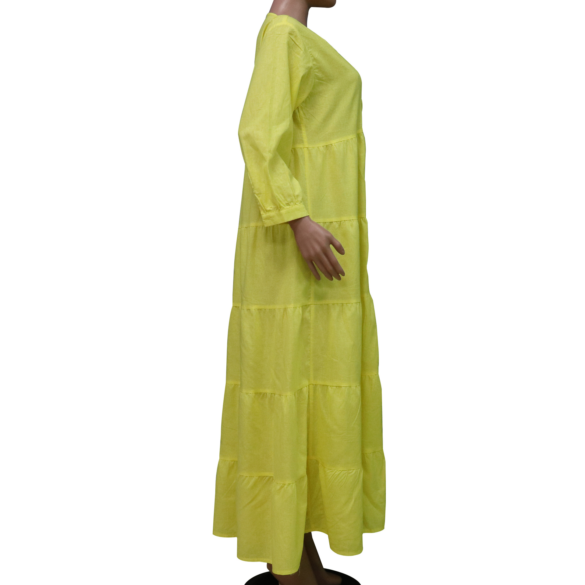 Böhmisches V-ausschnitt Langarm Kleid Aus Baumwolle Und Leinen_voghion.com