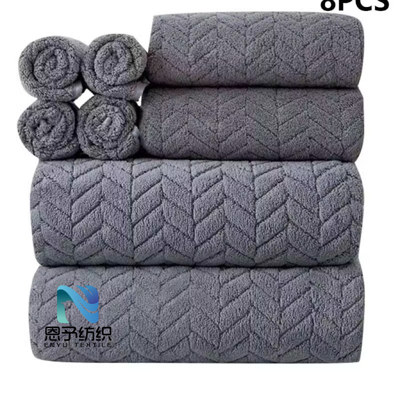 8-Piece Towel Set Temutowel Coral Fleece Bath Towel Beach Towel Bagged with Starry Pattern, Non-Shedding, for Home Use