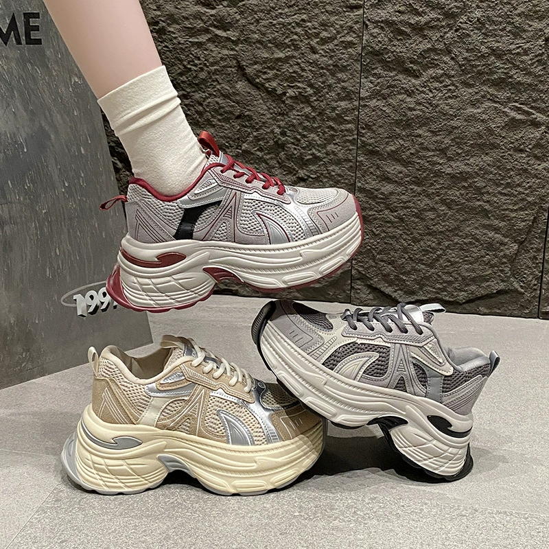 Увеличение на 6 см/натуральная кожа/толстая подошва папы обувь женская обувь сетка дышащая спортивная обувь для отдыха весной 2025 новый взрыв