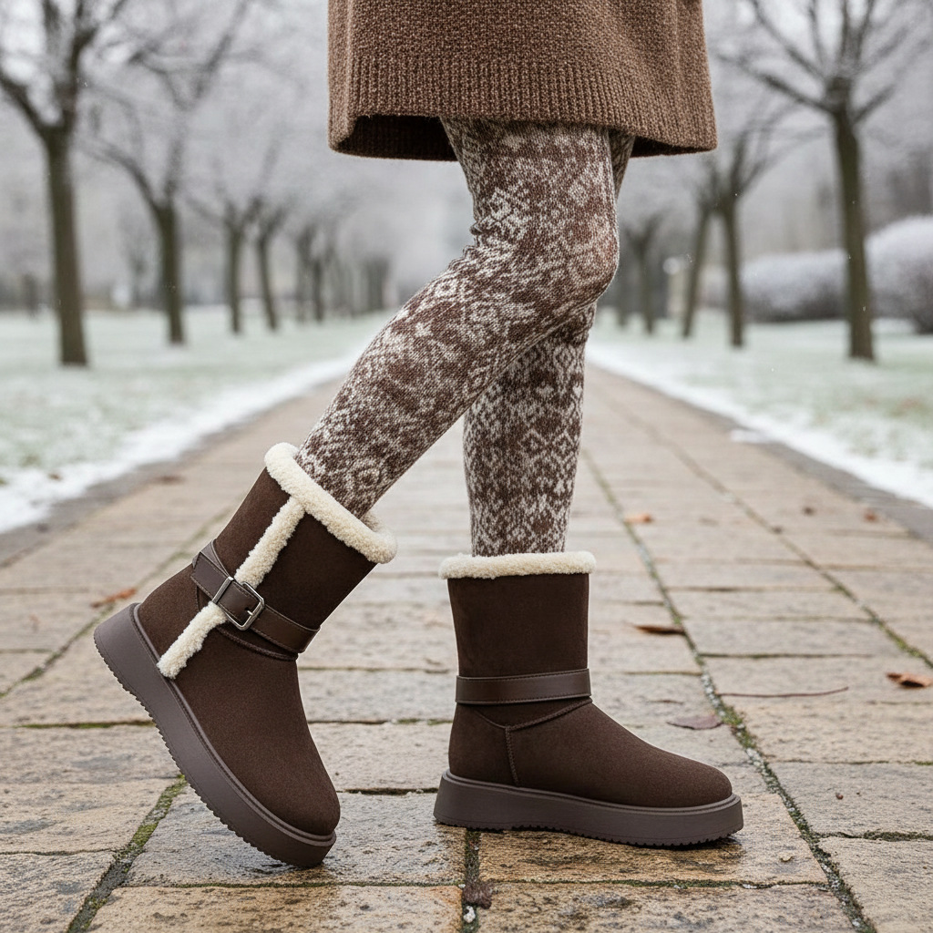 Botas de nieve de moda con botas de cinturón cómodas de fondo grueso para mujeres 2026 invierno nuevas botas de algodón calientes redondas para mujeres image 5