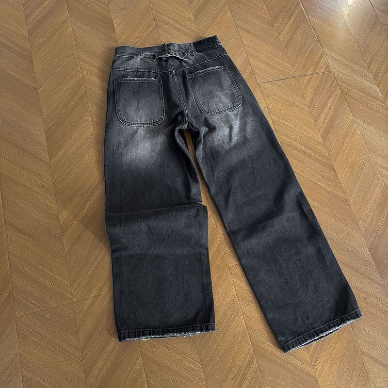 【Swyh】Margiela-Style Paris Buckle Washed Denim Pants with Natural Whiskers, Flared Fit, Vintage 【Swyh】Margiela-Style Paris Buckle Washed Denim Pants with Natural Whiskers, Flared Fit, Vintage