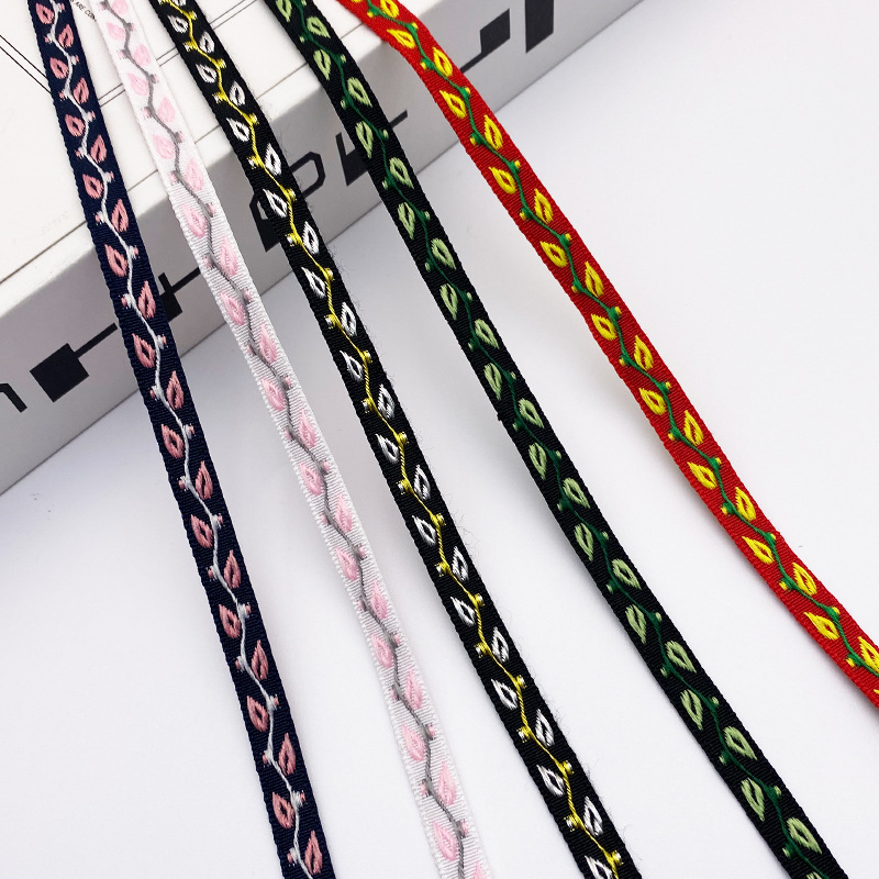 Chuanzhou ropa accesorios de encaje de poliéster jacquard banda 8MM flores decoración universal borde de zapatos accesorios gorra