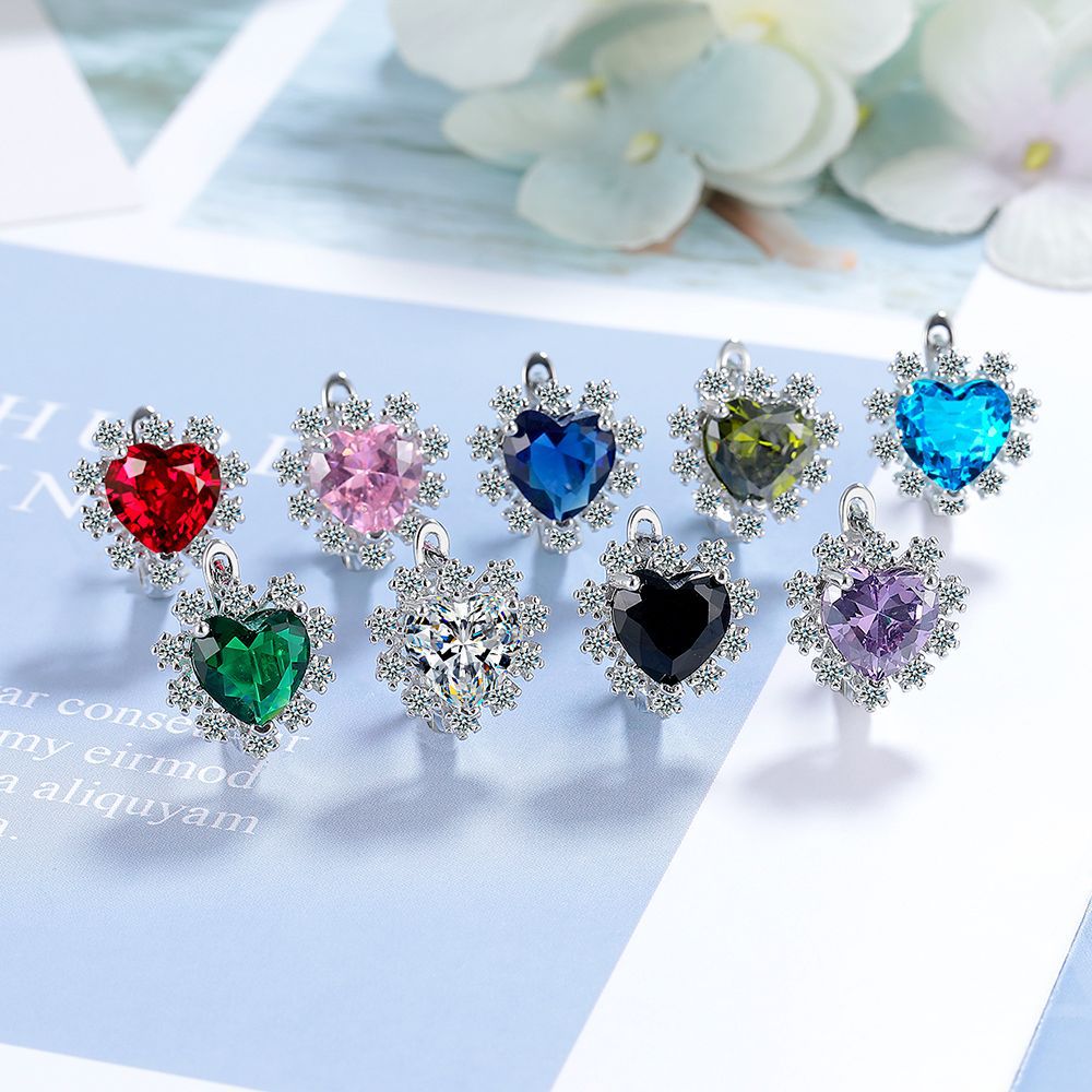 Copper Ear Needle Material 1 Pair Simple Style Shiny Heart Shape Inlay Copper Zircon White Gold Plated Earrings