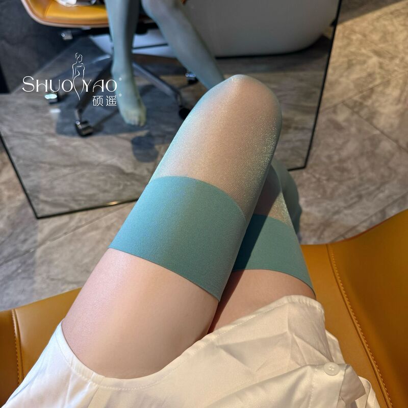 Dopamine Sexy Candy Color Ultra-thin Stockings Glitter Pink Over-the-Knee Stockings Women Sexy Black Silk Hooks