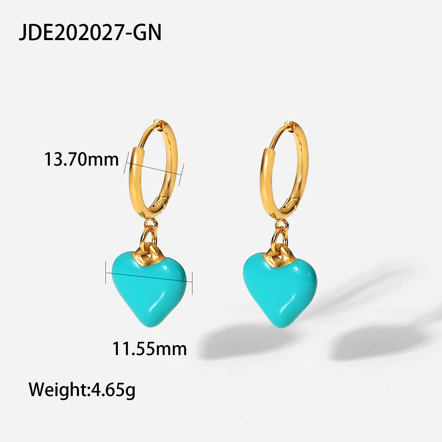 18K Gold Stainless Steel Earrings Drop Oil Heart Pendant Earrings