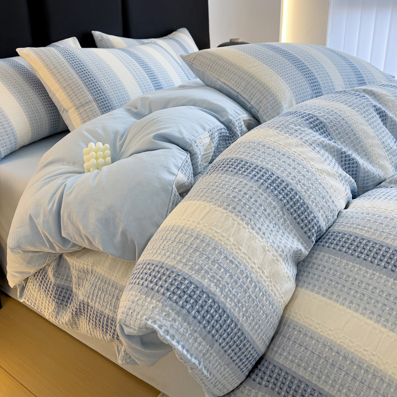 Casual Class a Cotton Four-Piece Bedding Set Pure Cotton Bed Sheetss Quilt Cover Fitted Bed Sheets Waffle Jacquard Three-Piece Set 60S