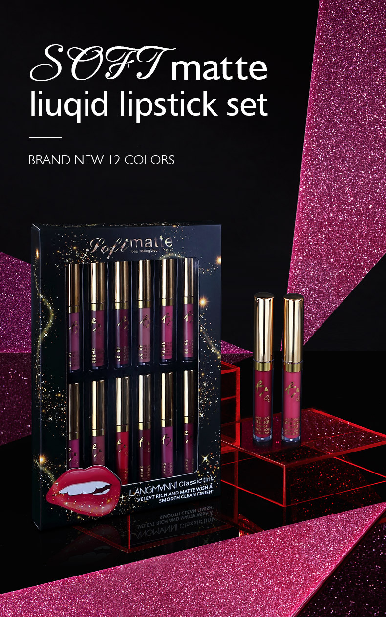 Langmanni 12-color matte Lip Gloss set, matte lip gloss Amazon Lipstick set details Picture
