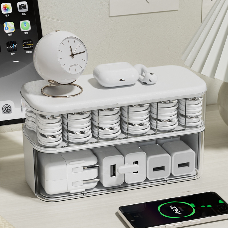 二層データケーブル収納ボックスデスクトップ携帯電話充電ケーブル電源コード多機能整理ボックスアクリルケーブル管理ボックス|undefined