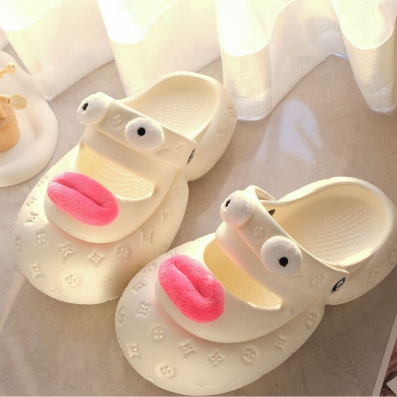 Ugly Cute Plush Sausage Mouth Funny Mary Jane Cave Shoes Cartoon Baotou Outer Wear Thick Sole Shoes Women's Slippers