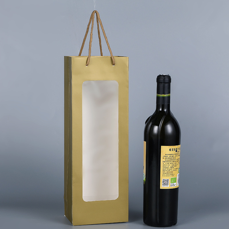 Nuevo solo vino tinto bolsa de regalo portátil ventana abierta de papel Kraft bolsa de papel bolso transparente bolsa de regalo rectangular
