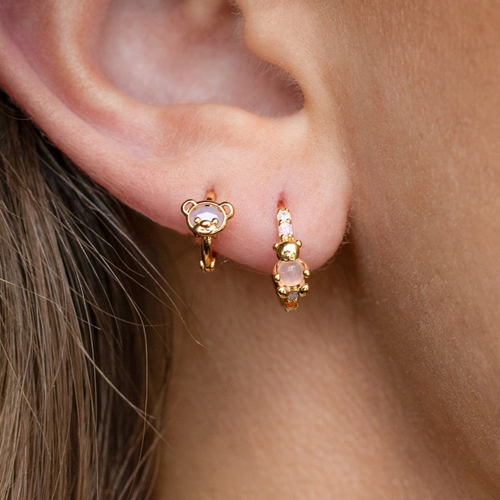 Fashion Bear Brass Earrings Plating Artificial Rhinestones Copper Earrings