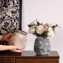 仿古诧寂风陶瓷花瓶复古横纹插花花器水培瓶摆件家居装饰软装搭配