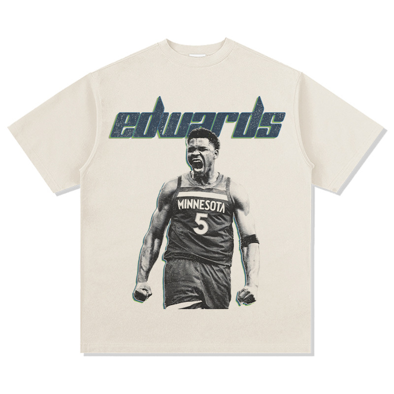 Edwards American Star camiseta de calle hip-hop marca de tendencia impresión retro hacer viejo lavado pesado suelto manga corta