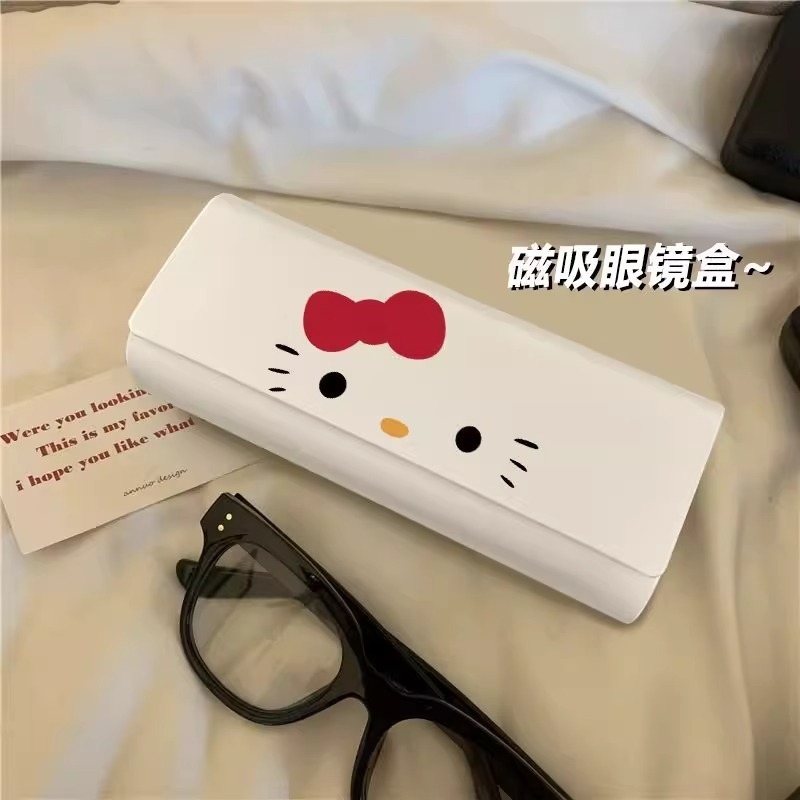HelloKitty高颜值学生便携式近视墨镜眼镜盒抗压磁吸眼睛盒pu皮女|undefined