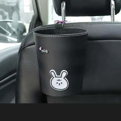 Car tissue box trash can two-in-one creative cute car seat armrest box front hanging tissue box female (Car tissue box/set) - white-rabbit-mua-black-trash-can