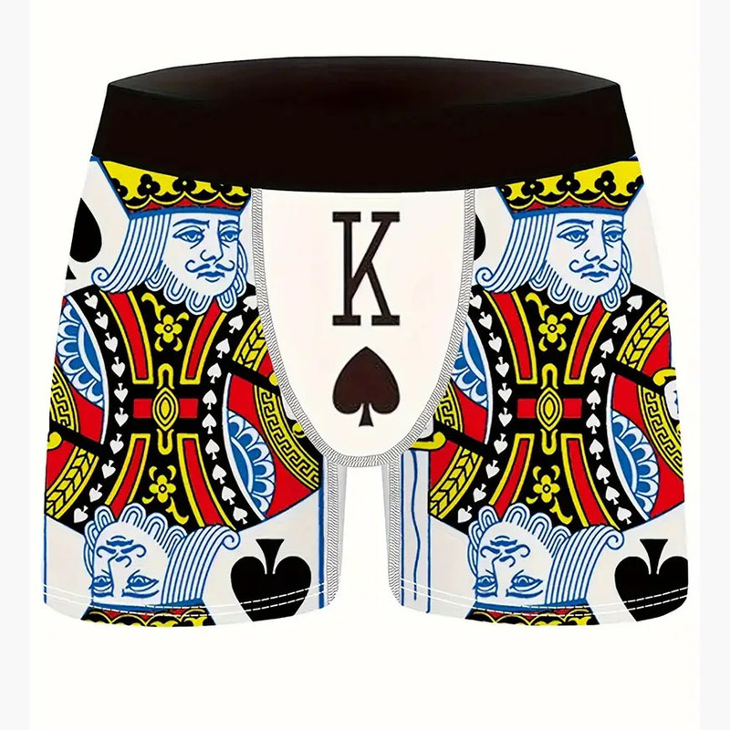 Foreign Trade Men's Funny Poker Printed Boxer Briefs Breathable Comfortable Boxer Shorts Elastic Sports Shorts Casual