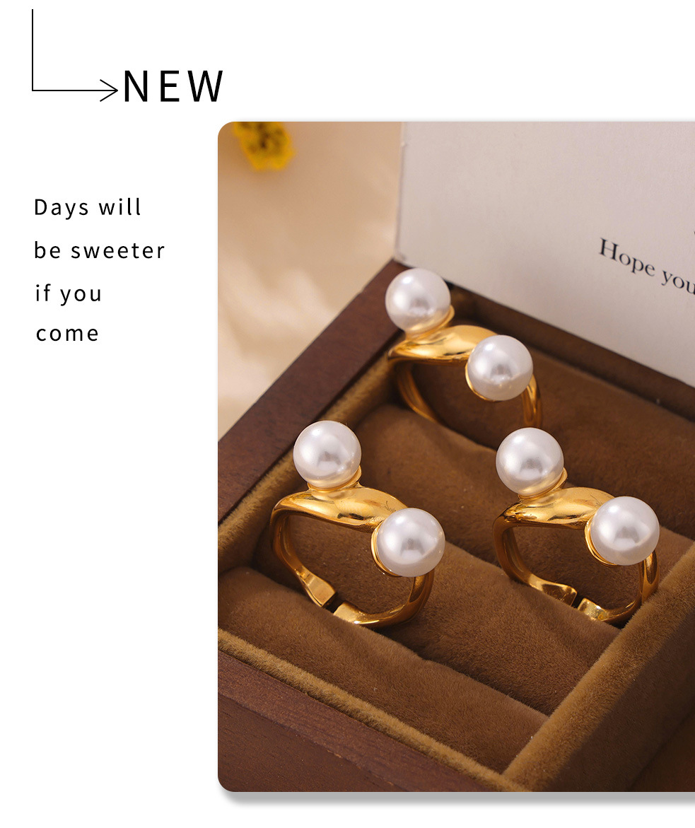 Simple Geometric Shape Irregular Imitation Pearl Opening Ring Women's Ring Ins Cold Style Niche Design_voghion.com