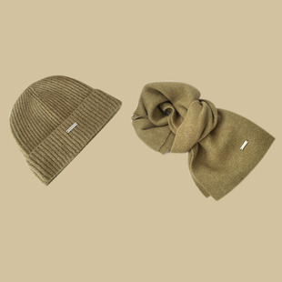 [suit] Wool Blended Scarf Hat Solid Color Knitted High Sense Combination Two-piece Winter Wool Hat