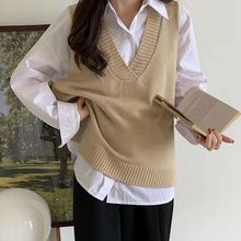 慵懒风v领针织马甲背心女毛衣秋季新款宽松显瘦外搭叠穿无袖上衣