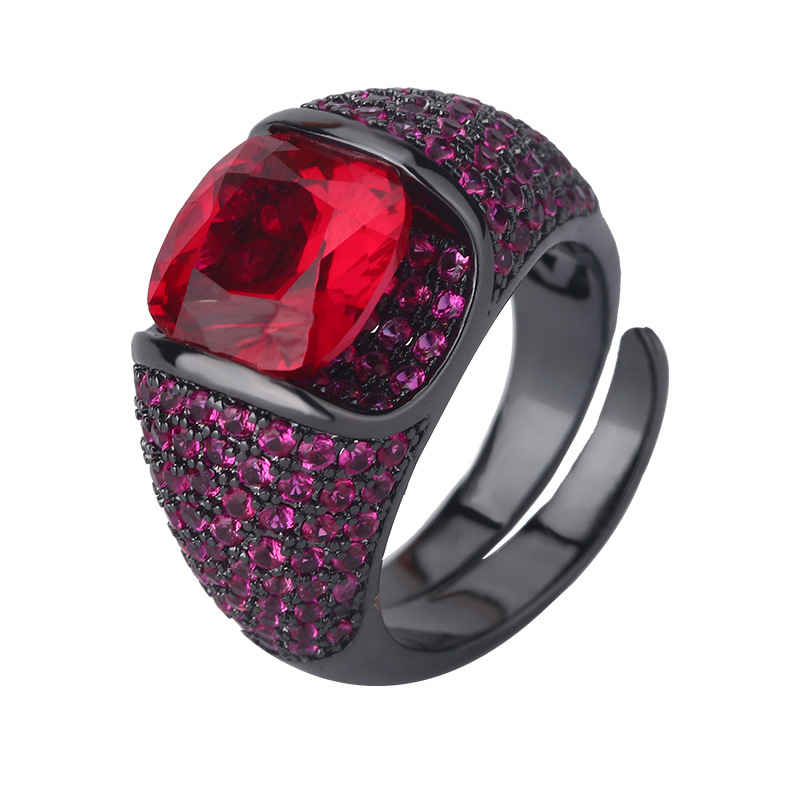 2024 nueva joyería Zhuang Shengsheng fondo de cobre chapado en oro simulación tesoro de color corindón retro temperamento anillo femenino 10*10