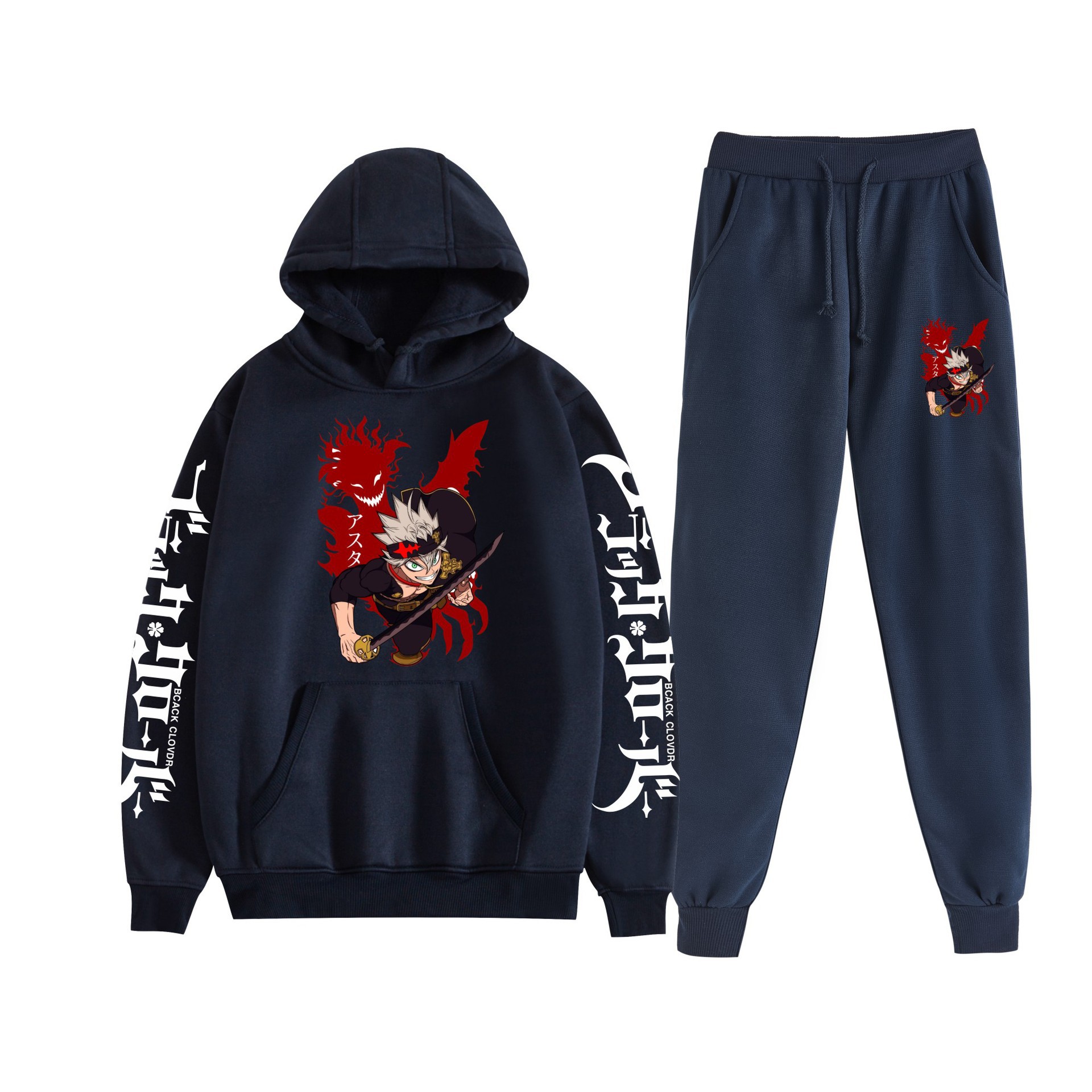 Trébol de cuatro hojas negro nuevo estilo transfronterizo Black Clover pareja suéter con capucha hombres y mujeres pantalones de dos piezas