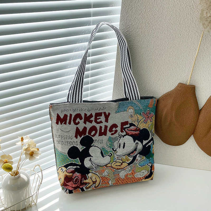 ミッキーベアウサギ刺繍キャンバスハンドバッグレディースハンドバッグカジュアルママハンドバッグオフィスワーカー小さなショルダーバッグ|undefined