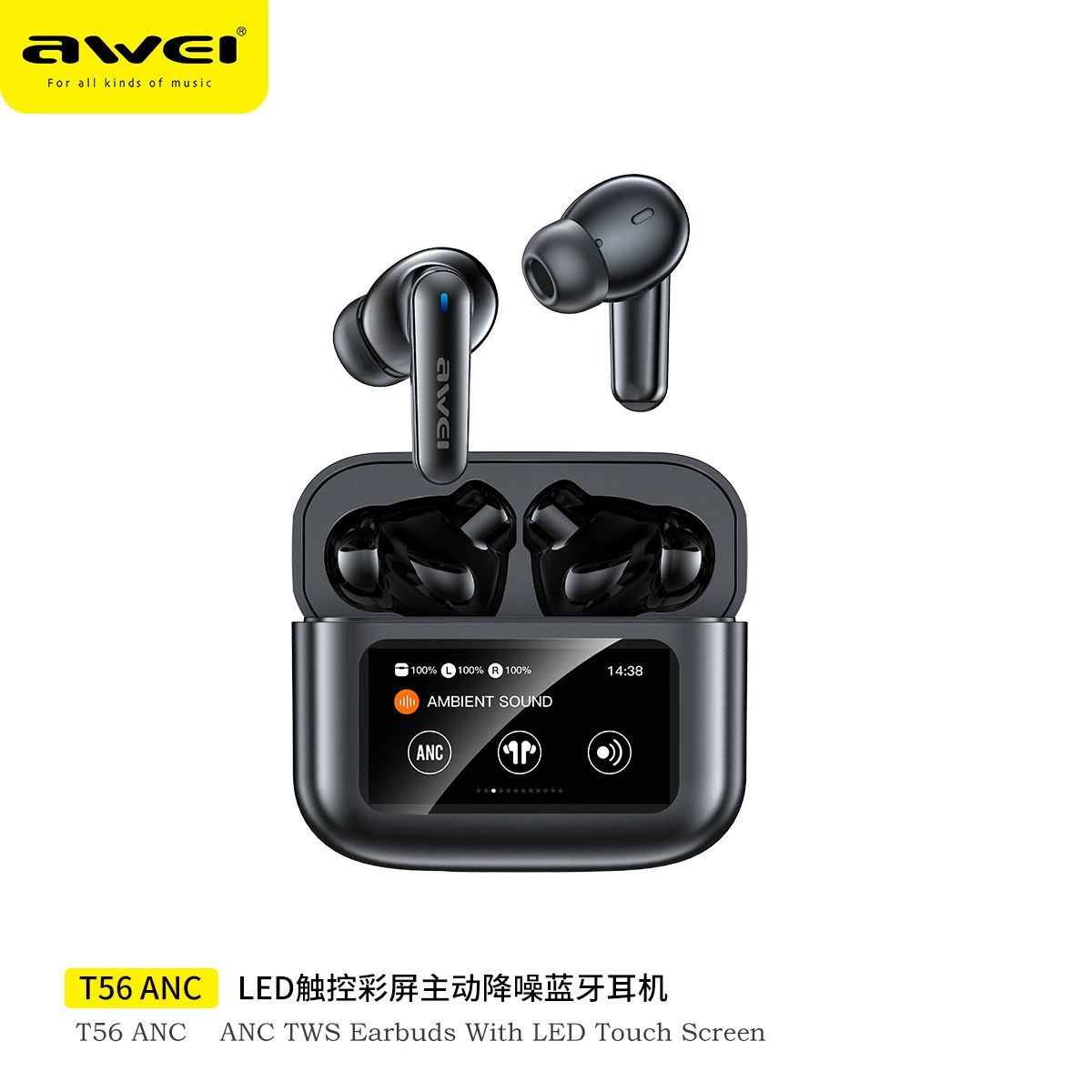 AWEI/Vitamin LED сенсорный цветной экран ANC активное шумоподавление TWS гарнитура 4 Mi Bluetooth 5.4 беспроводные музыкальные наушники