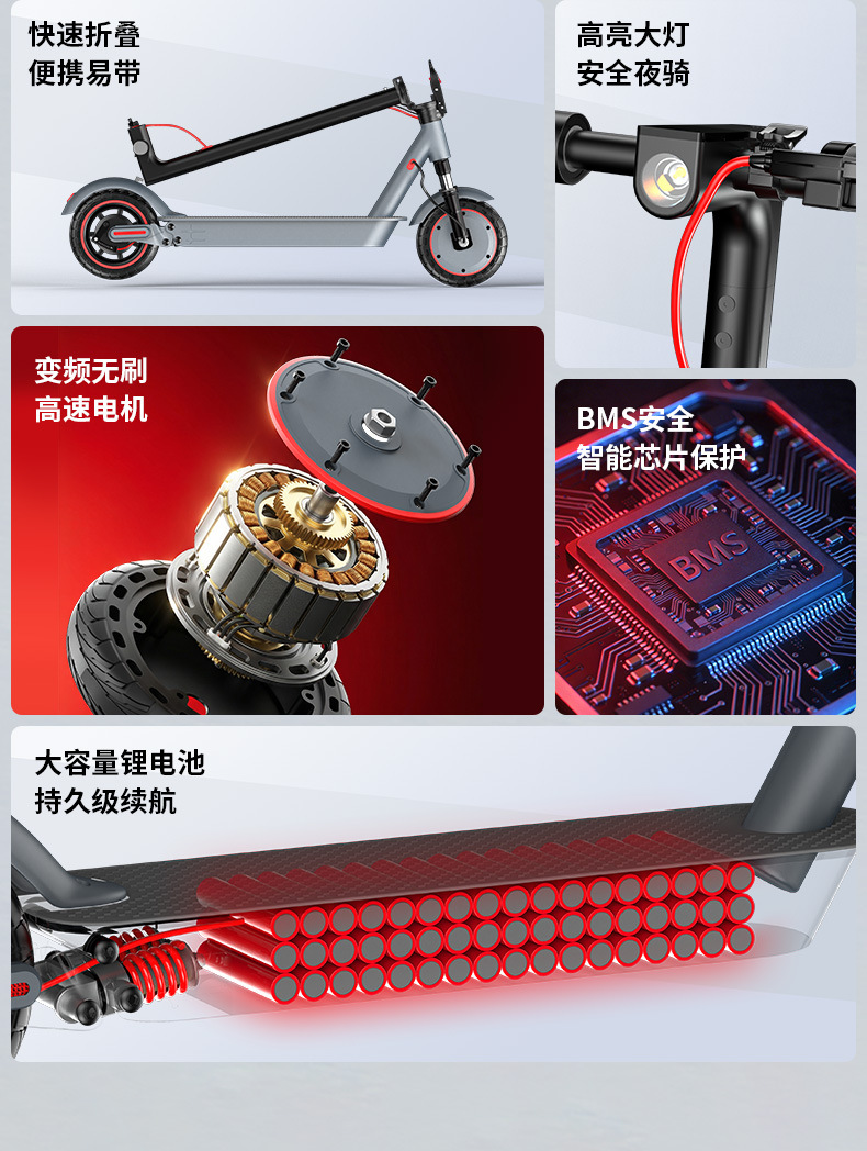 Electric Folding Scooter with Front and Rear Dual Shock Absorbers, Adult Mobility Scooter, Lithium Battery Two-Wheeled Electric Vehicle, Factory Wholesale