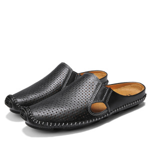 2025 generation hair plus size foreign trade outdoor summer half slippers men's Baotou Doudou leather shoes sandals men's heel-less shoes