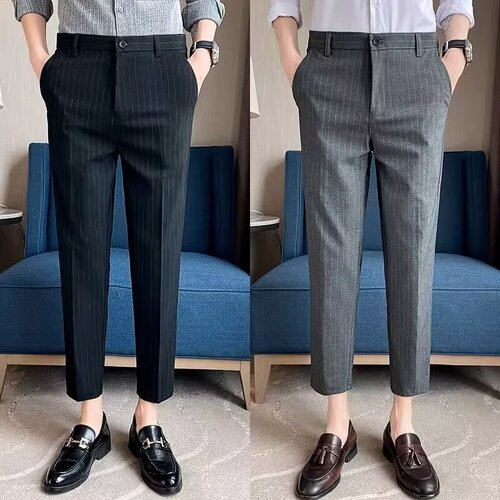 Spring and Autumn Halter 9/10 Men's Pants Trendy Sheer Suit Pants Slim Fit Small Leg Men's Casual Western Trousers