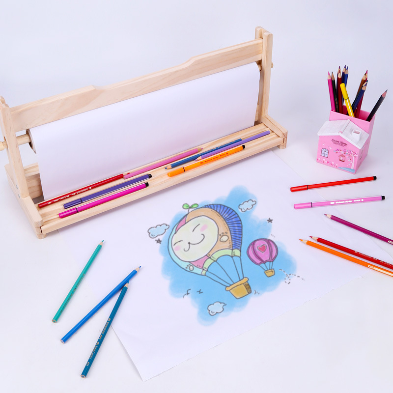 Wooden children's easel solid wood children's painting roll paper easel small painting paper roll easel baby sketch painted graffiti
