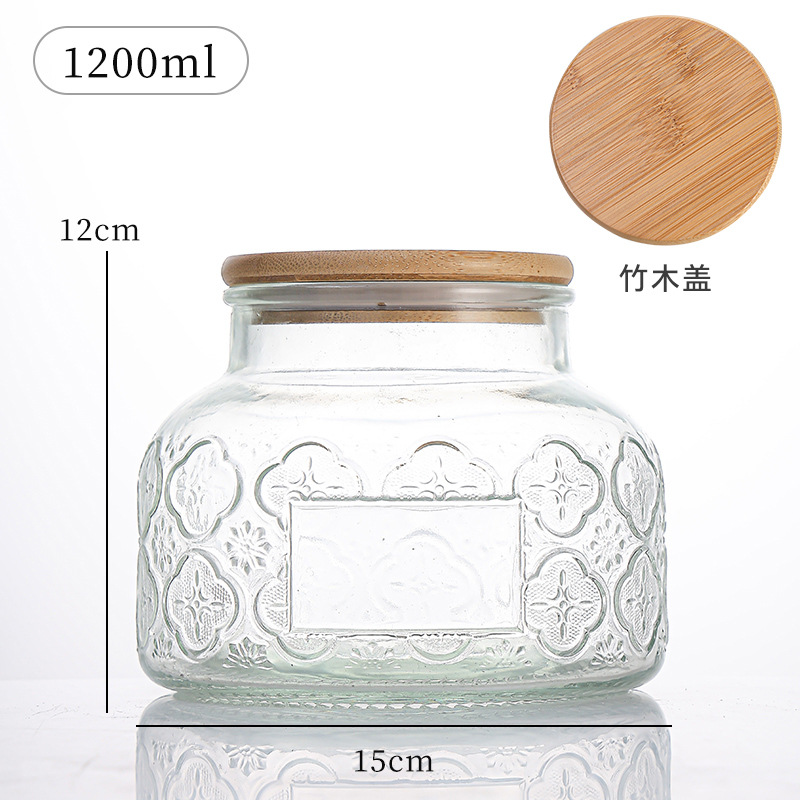Retro en relieve Begonia flores vidrio almacenamiento de latas de sellado doméstico granos de café flores de té nueces almacenamiento de latas de gran abdomen