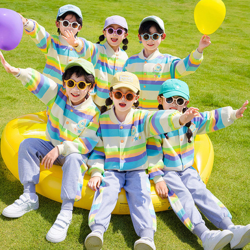 Rainbow sportswear set Spring and Autumn college style elementary school class uniform three-piece set winter cotton vest school uniform kindergarten outfit