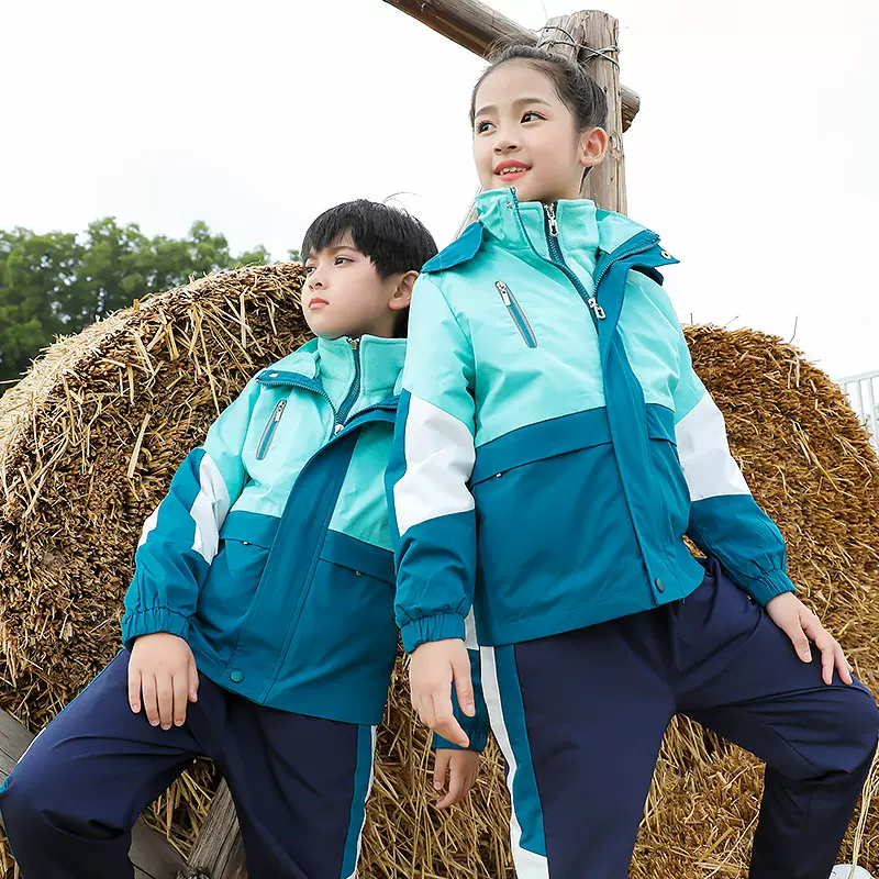 防寒中小学生冲锋衣校服三件套儿童班服幼儿园园服冬季帽子可拆卸