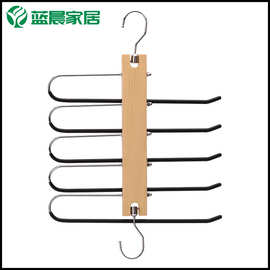 源头直供榉木折叠裤架多功能实木衣架五层收纳无痕魔术裤夹刻字