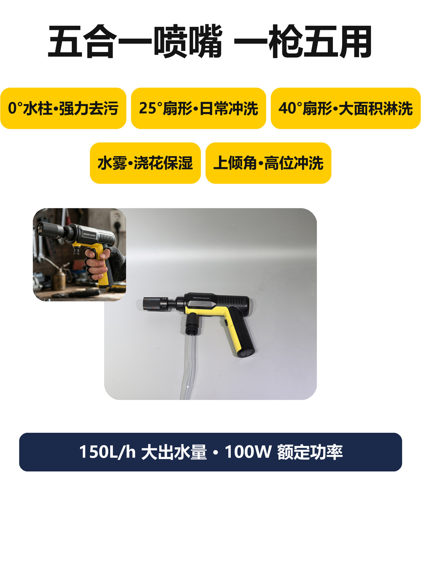 Cross-border wireless high-pressure car wash gun, foldable, high-power, fully automatic, lithium battery-powered car wash gun, wholesale