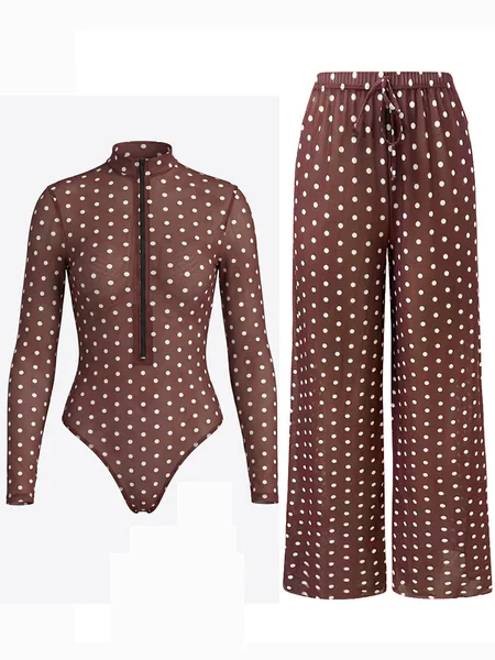 2026 New European and American Style Long-Sleeve One-Piece Swimsuit for Women with Spf Sun Protection, Cross-Border Long Pants Swimwear