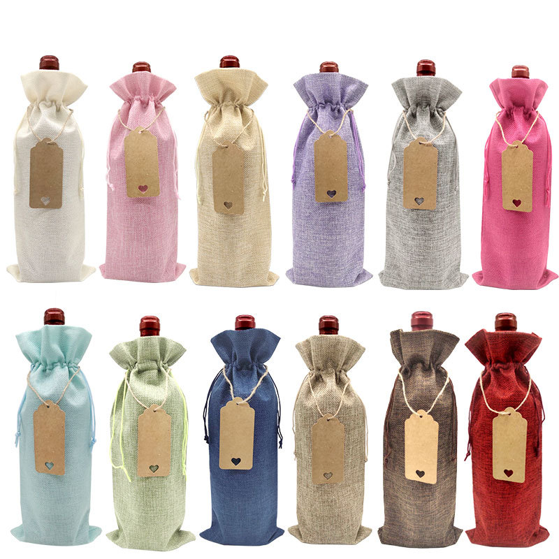 15cm x 35cm 12 색 조합 와인 백 + 러브 태그 + 마 로프