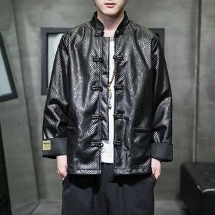 2022 autumn and winter New Chinese style men's retro trendy snakeskin jacquard plus size loose suede Hanfu coat