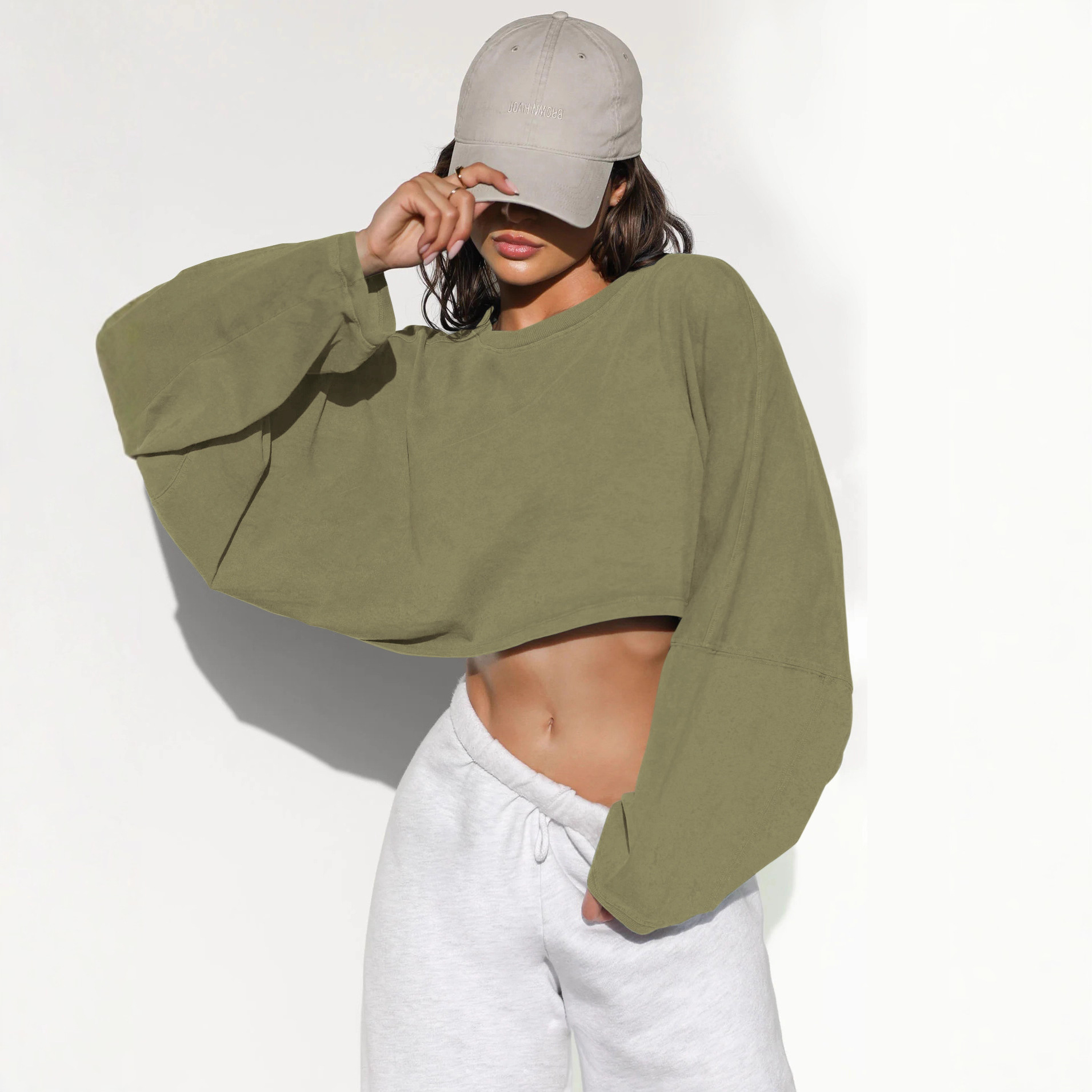 2026 Cross-Border Crop Round Neck Sweatshirt European And American Women's Fashion Short Sports Base Shirt T-Shirt_ecoleips.com