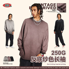 BE Men's Clothing | 2025 Autumn High Street Old Base Shirt Large Size Long Sleeve T-shirt Casual Washed Loose Top T-shirt