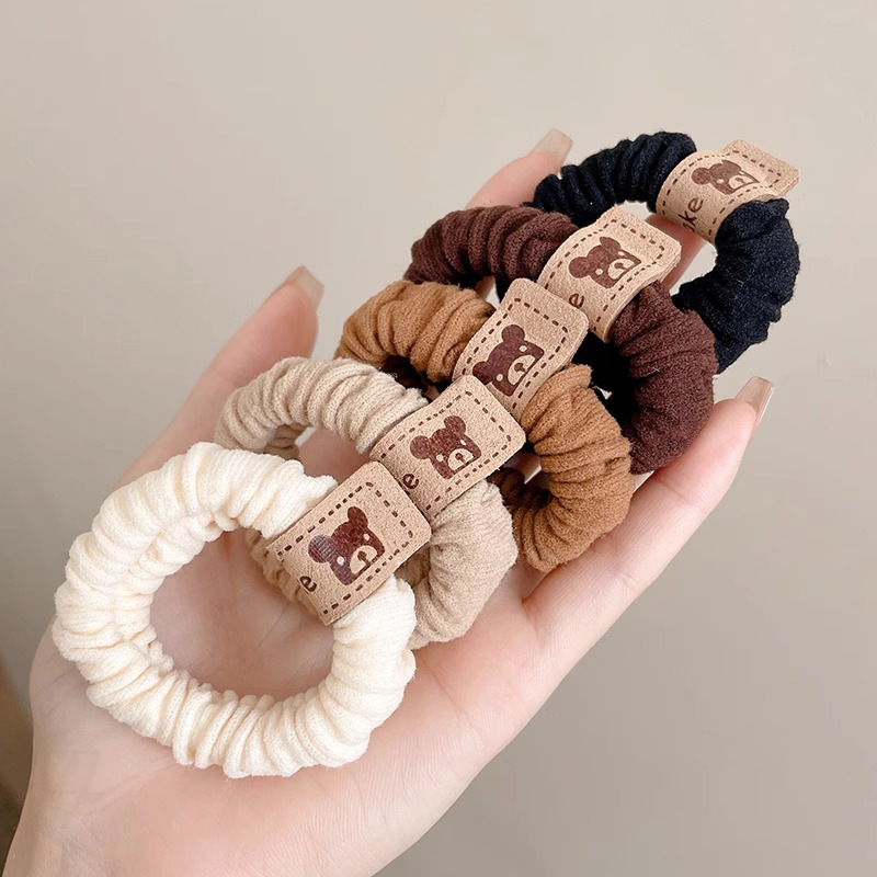Bold Bear Head Rope High Elastic Durable Small Intestinal Hair Ring Simple Rubber Tendon Women's High Pony Tail Hair Rope Leather Cover