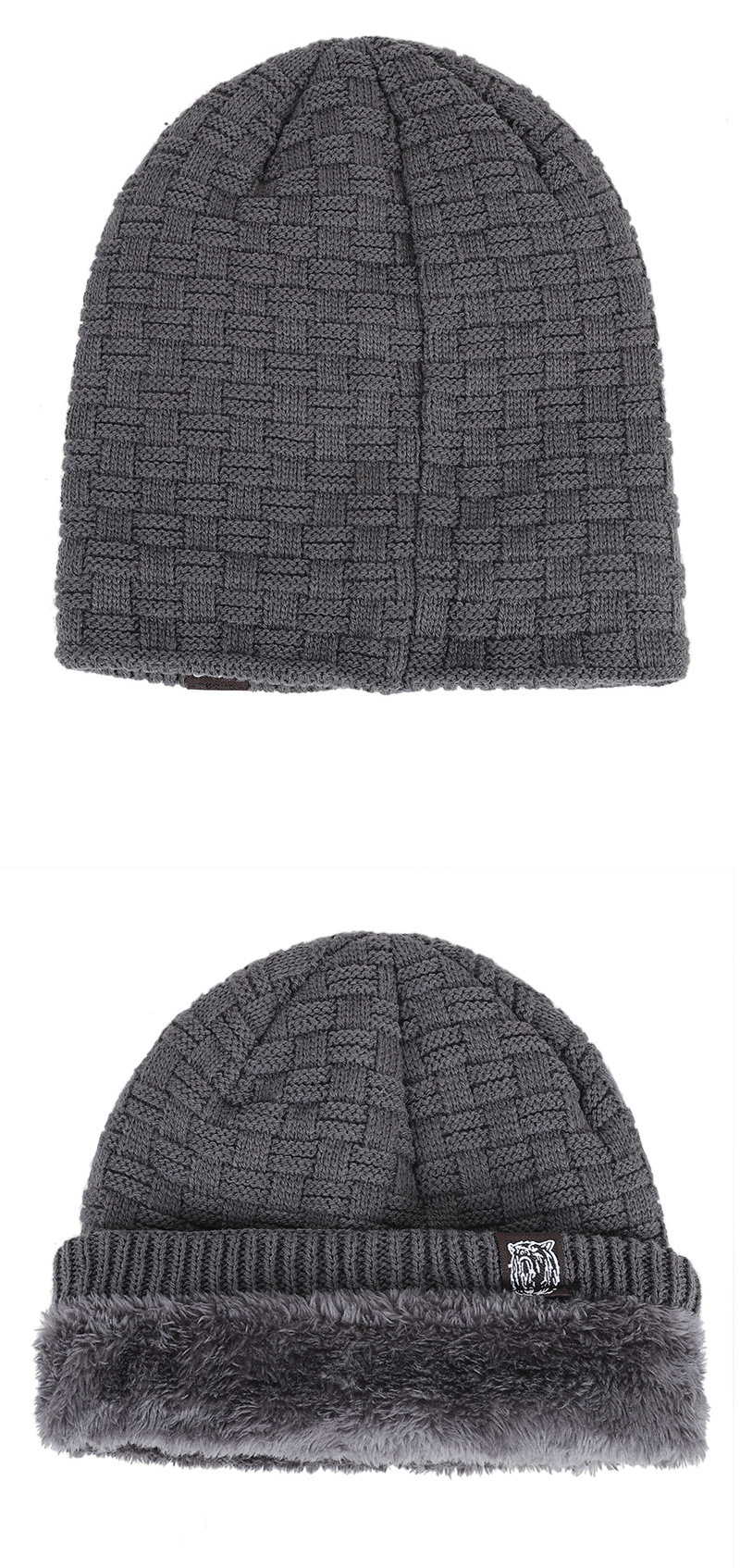 Unisex Winter men's personality tiger head pattern cloth label knitted hat outdoor warm and winterproof woolen hat_voghion.com